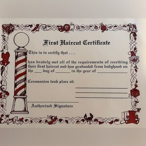 Baby First Haircut Certificate with Classic Barber Pole Design
